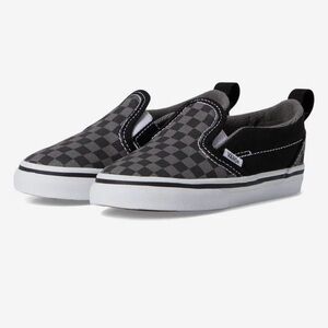 Vans Slip-On V Checkerboard Toddler Shoes Size 6 Black Gray Velcro